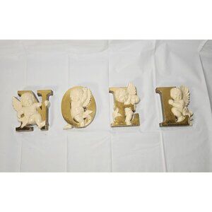 Vintage Christmas MCM Gold Plastic NOEL Cherubs Burwood Retro Cottage Core